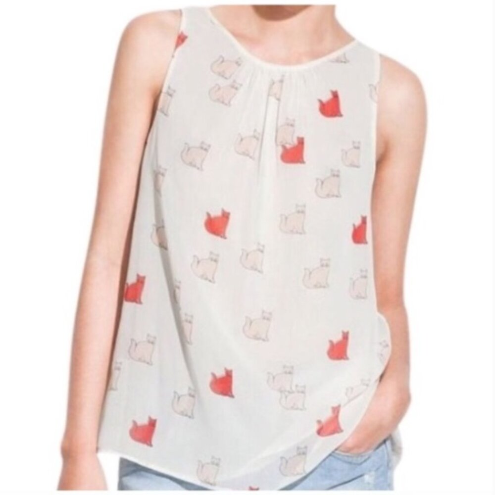 Zara Trafaluc Sleeveless Cat Print Blouse Chiffon Sz S #238C - Picture 1 of 9